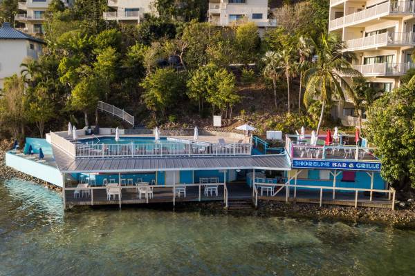 aerial view of pool and restaurant at point pleasant resort